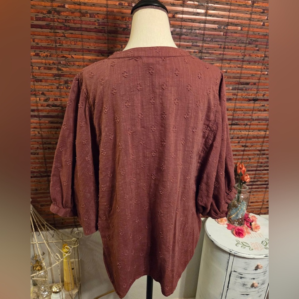 a.n.a Rustic Brown Button-Front Embroidered Blouse - Picture 3 of 5